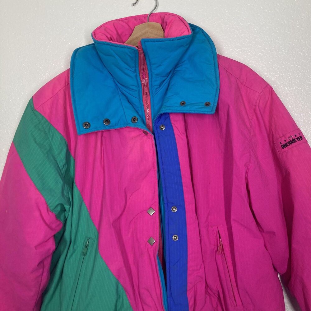 VINTAGE Sport Obermeyer Jacket Womens 8 Pink Colorblock Diamond Ski Puffer 90s - Picture 4 of 16